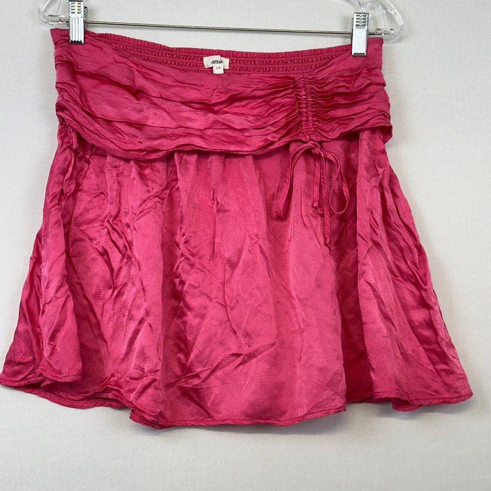 Aerie Mini Skirt Pink Women's L Viscose Ruched Drawstring